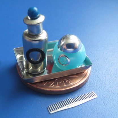 Steel & Aqua Perfume on Tray with Comb